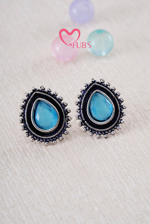 Blue Studs Oxidized Earrings