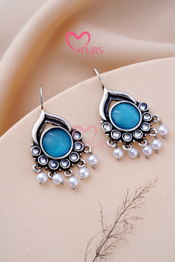 Oxidized Pearl Drop Hook Earrings