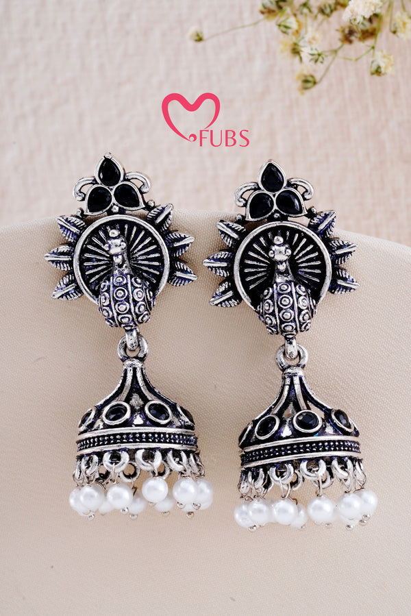 Black Royal Peacock Twirl Earrings