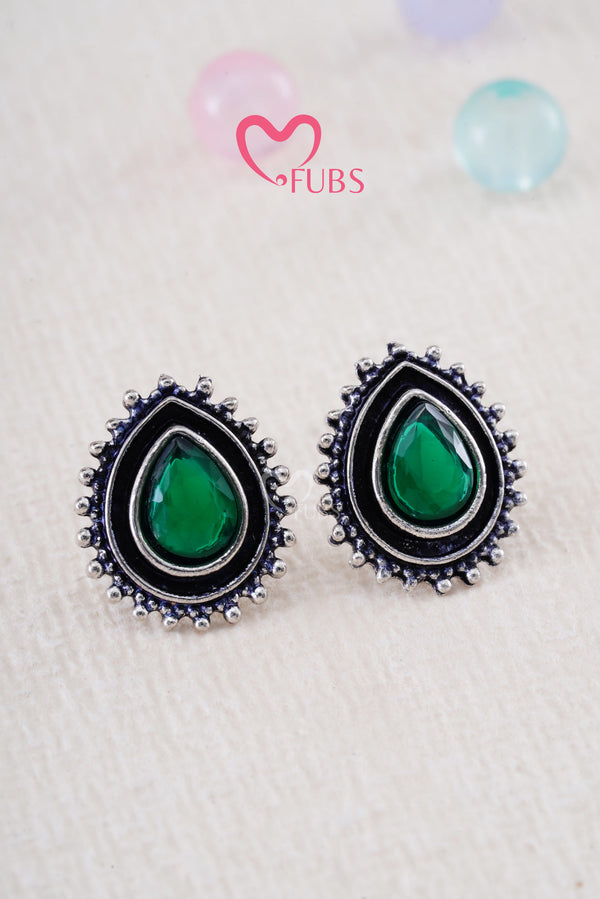 Green Studs Oxidized Earrings