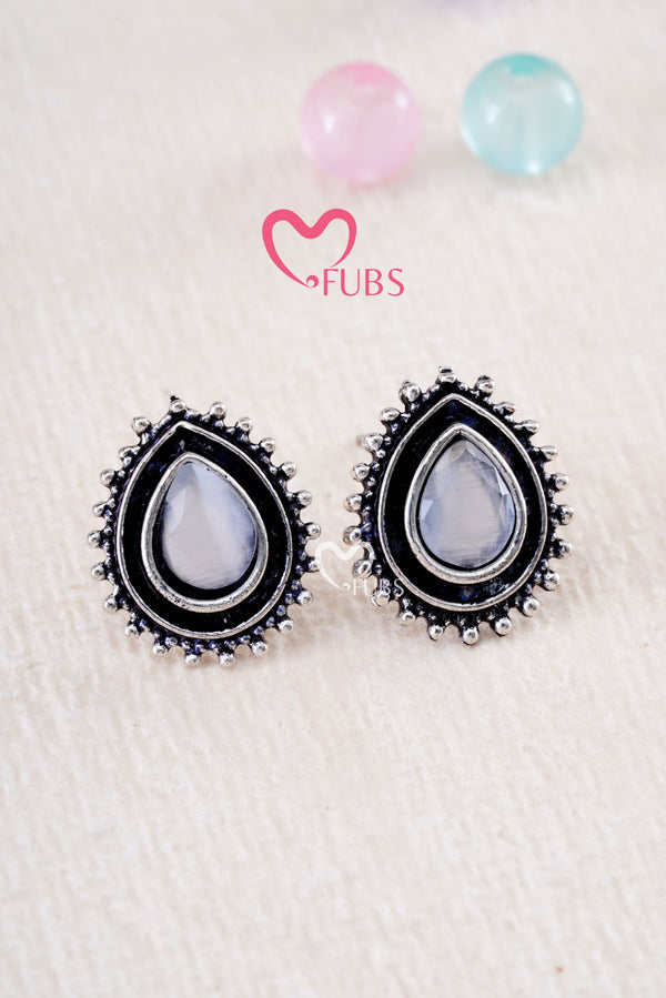 Grey Studs Oxidized Earrings