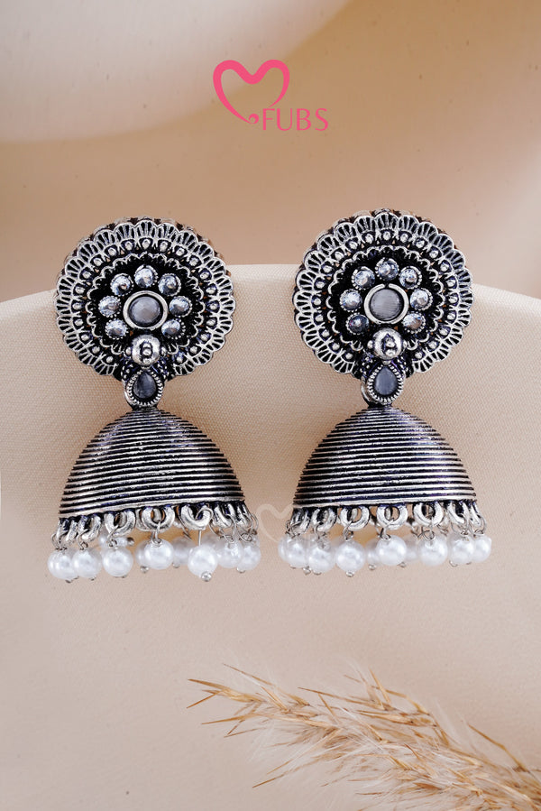 Grey Oxidized Silver Shimmer Jhumkas