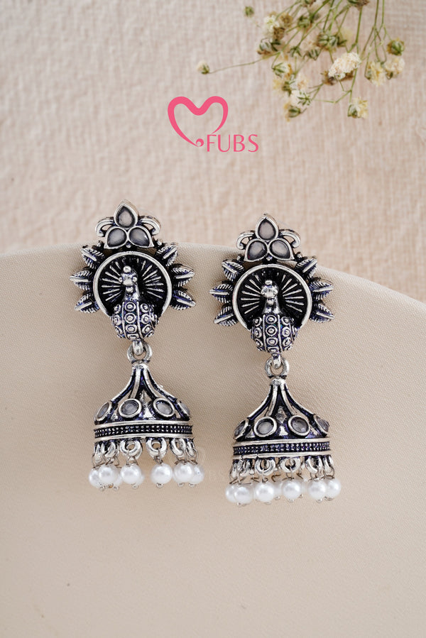 Grey Royal Peacock Twirl Earrings