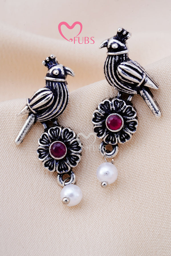 Chidiya Pearl Drop Oxidized Earrings