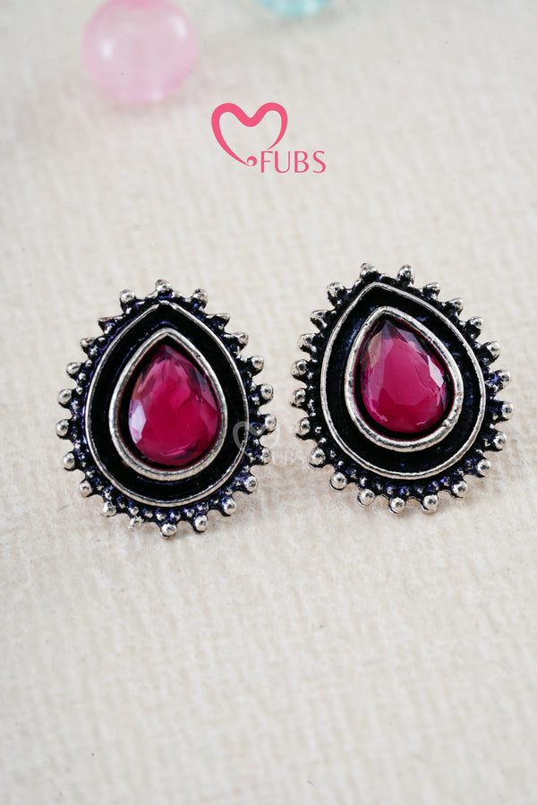 Maroon Pretty Oxidized Studs Earrings