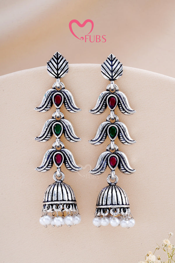 Maroon Oxidized Bell Bless Earrings