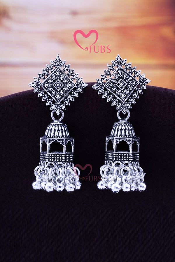 Oxidized Square Temple Earrings