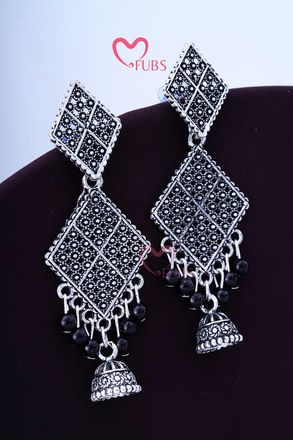 Black Beads Oxidised Earrings