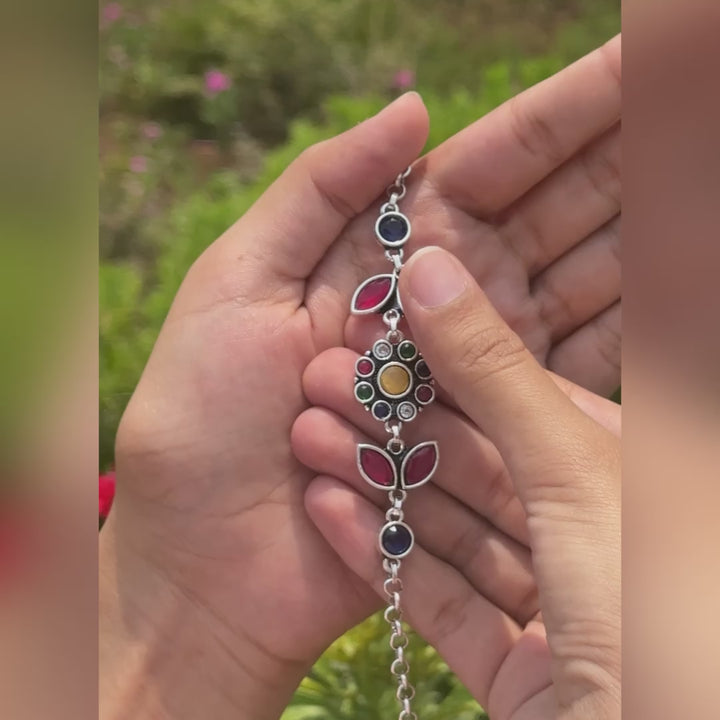 The Utsav Antique Oxidized Multicolor Floral Bracelet
