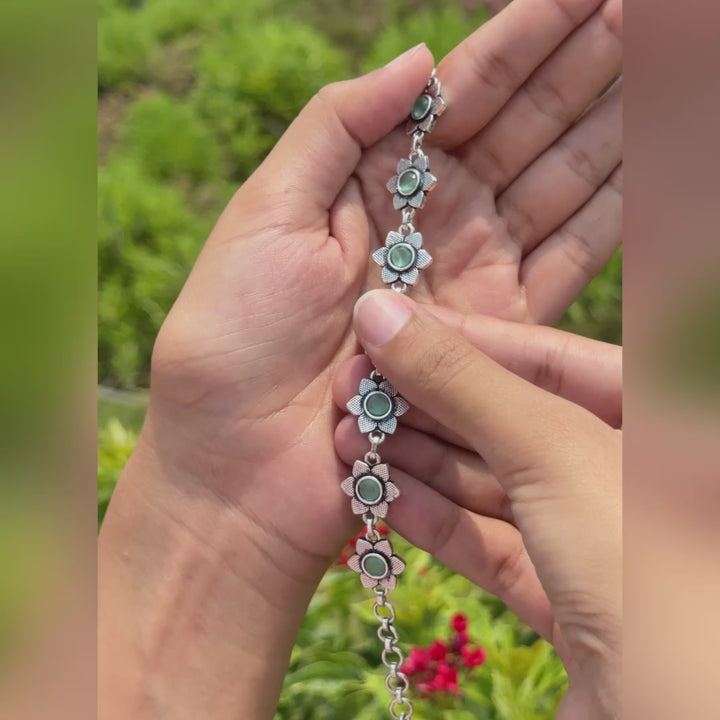 The Mint Lotus Antique Oxidized Floral Bracelet
