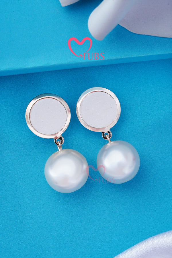 Dainty Round Stud With Pearl Drop Earrings