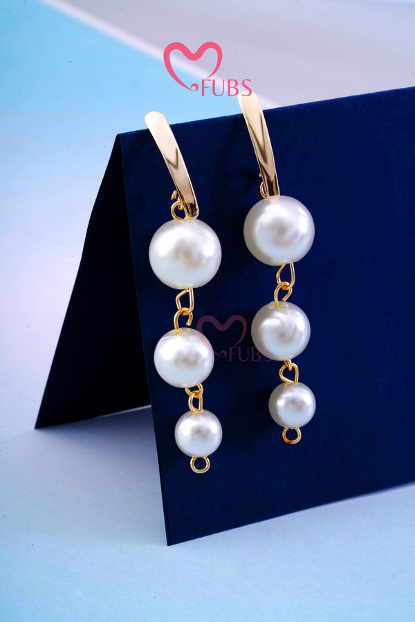 Golden Pearl Dangler Studs Earrings